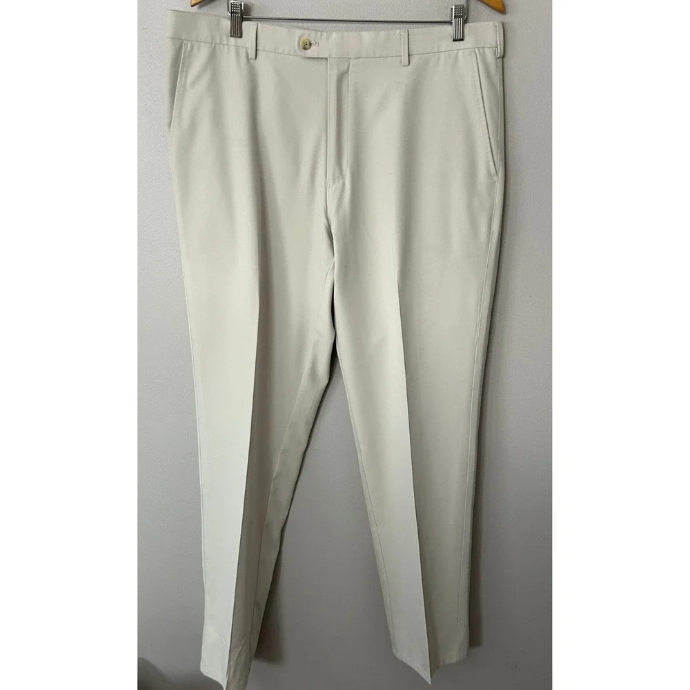 Peter Millar Pants Mens 38 Cream Crown Sport Golf Performance Flat Front Stretch